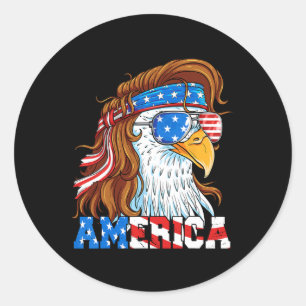 Sticker Rond Drapeau américain Eagle 4 juillet Mullet Patriot