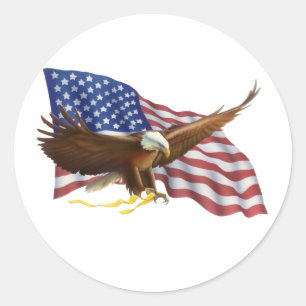 Sticker Rond Drapeau américain et aigle