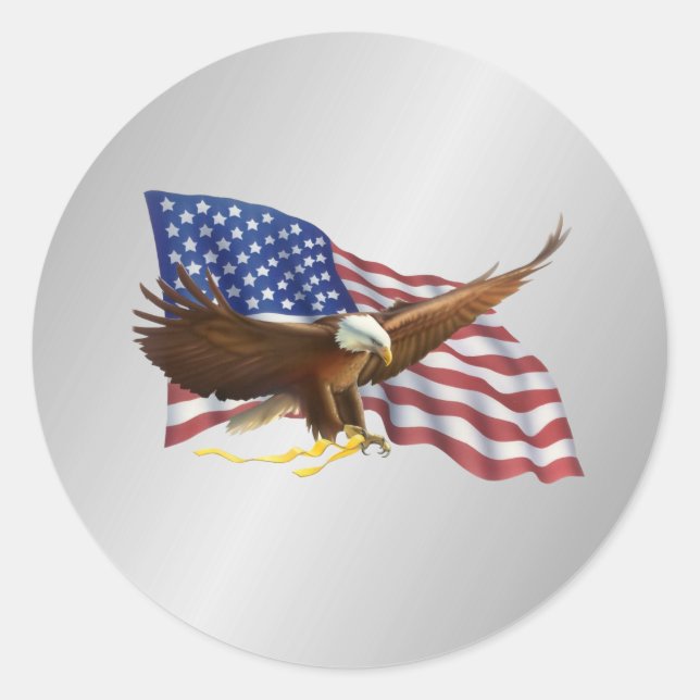 Sticker Rond Drapeau américain et argent d'aigle (Devant)