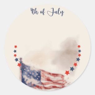 Sticker Rond Drapeau américain et étoiles à l'aquarelle 