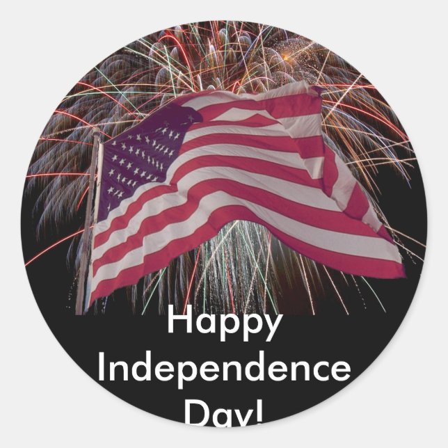 Sticker Rond Drapeau américain et feux d'artifice (Devant)