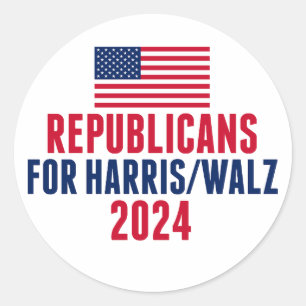 Sticker Rond Drapeau américain Harris Walz