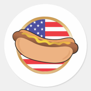 Sticker Rond Drapeau américain Hot Dog