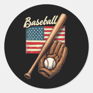 Sticker Rond Drapeau Américain Joueur de baseball Batteur Suppo