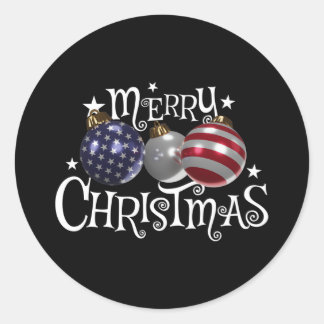 Sticker Rond Drapeau Américain Joyeux Noël Arbre Boules US Patr
