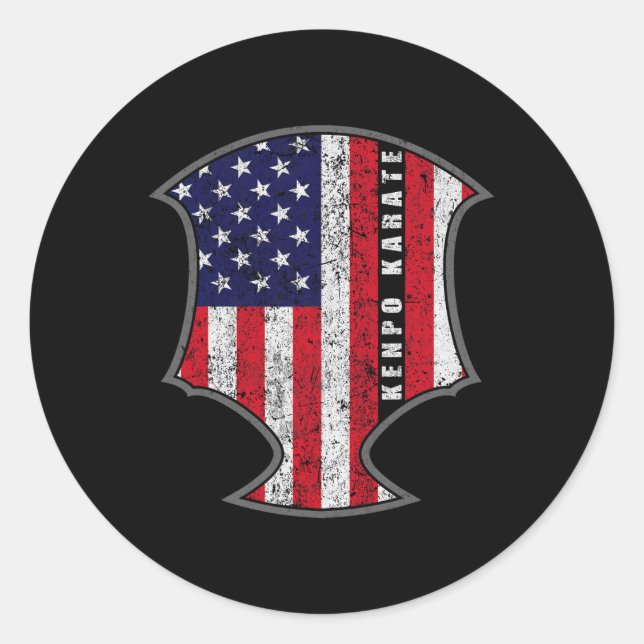 Sticker Rond Drapeau américain Kenpo Karate Fighter Roman patri (Devant)