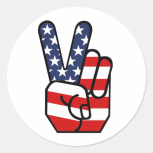Sticker Rond Drapeau américain main paix