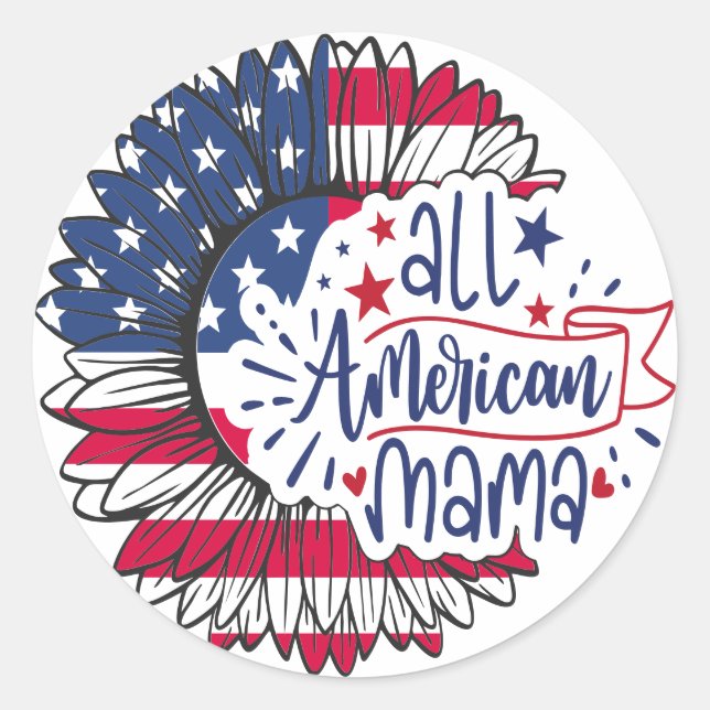 Sticker Rond Drapeau américain Mama USA Rouge Blanc Bleu Patrio (Devant)