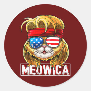 Sticker Rond Drapeau américain Meowica Cat Mullet 4ème de