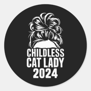 Sticker Rond Drapeau américain Messy Bun 2024 Enfant Cat Lady