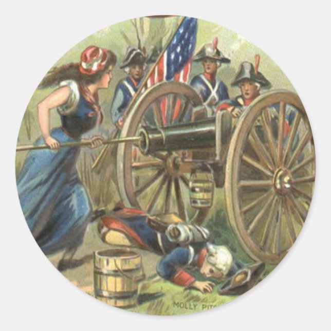 Sticker Rond Drapeau américain Molly Pitcher Cannon (Devant)