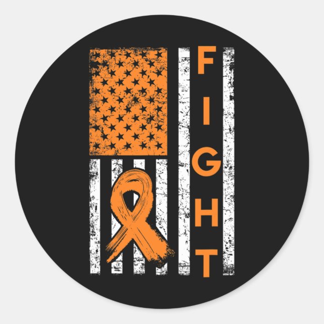 Sticker Rond Drapeau américain Orange Ribbon Leukemia Awar (Devant)