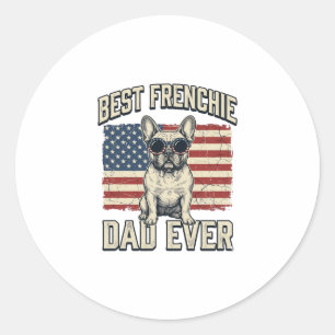 Sticker Rond Drapeau américain Papa Frenchie Vintage