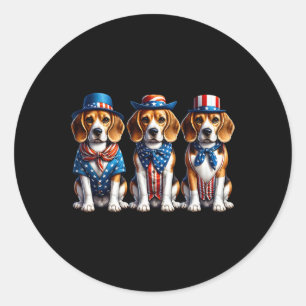 Sticker Rond Drapeau américain Patriotic 4 juillet beagle