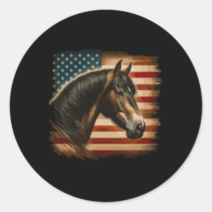 Sticker Rond Drapeau américain Patriotic Horse Horseback équita