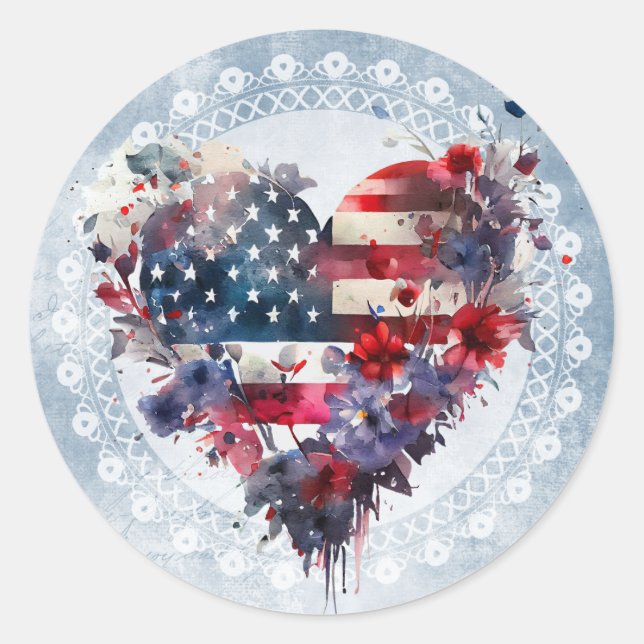 Sticker Rond Drapeau américain patriotique 4 Juillet journée in (Devant)