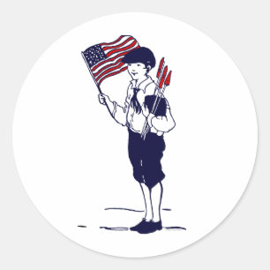 Sticker Rond Drapeau américain patriotique et feu d'artifice ga