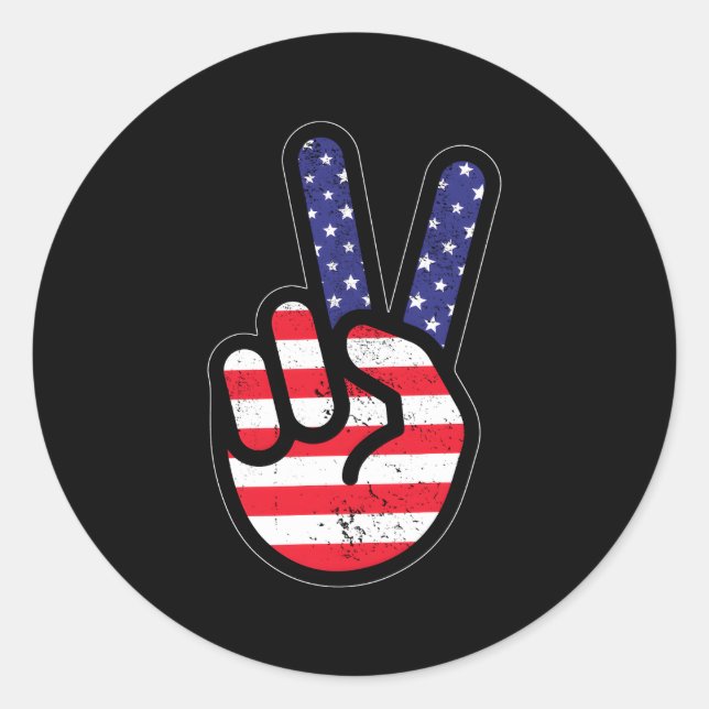 Sticker Rond Drapeau Américain Patriotique Main De Paix 4 Juil (Devant)
