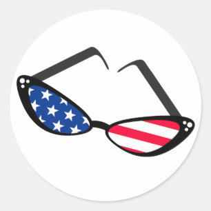 Sticker Rond Drapeau américain patriotique Retro Cat Eye lunett