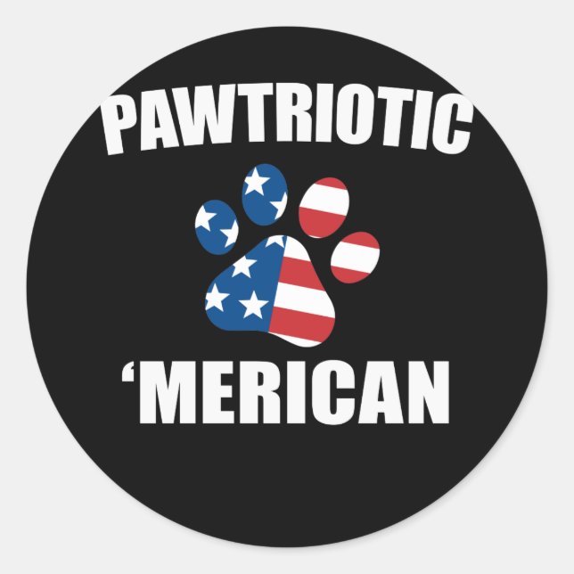 Sticker Rond Drapeau américain Pawtriotic Merican Chien Chat Pa (Devant)