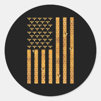 Sticker Rond Drapeau américain peigne de miel abeilles de miel 