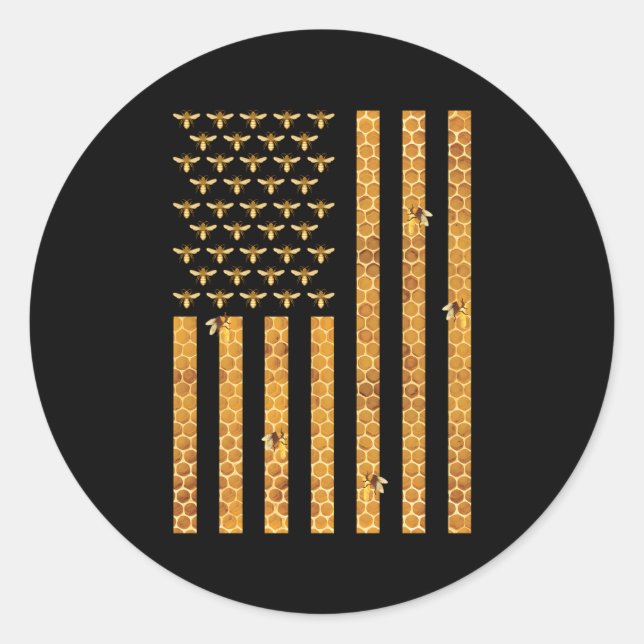 Sticker Rond Drapeau américain peigne de miel abeilles de miel  (Devant)