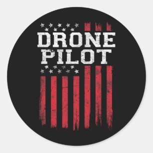 Sticker Rond Drapeau américain pilote drone Patriot nous patrio