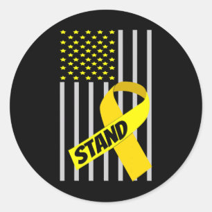 Sticker Rond Drapeau américain Produits du ruban jaune Cancer d