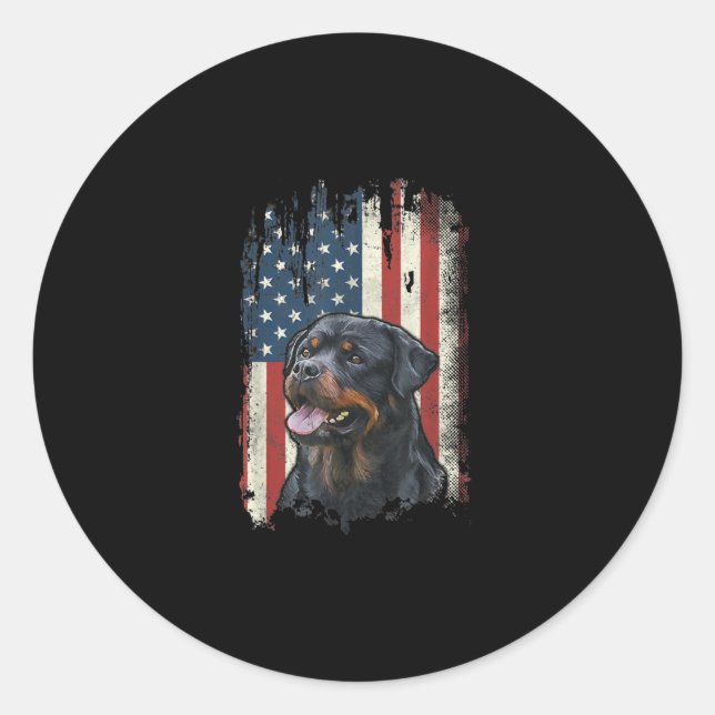 Sticker Rond drapeau américain rottweiler amoureux des chiens p (Devant)