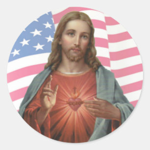 STICKER ROND DRAPEAU AMÉRICAIN SACRÉ COEUR DE JÉSUS