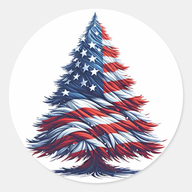 Sticker Rond Drapeau américain sapin de Noël Art patriotique (Devant)