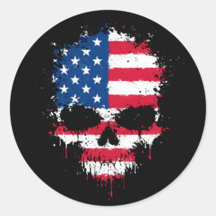 Sticker Rond Drapeau américain Splatter Skull