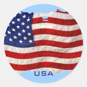 Sticker Rond Drapeau américain Tattered Grunge Patriotic, États