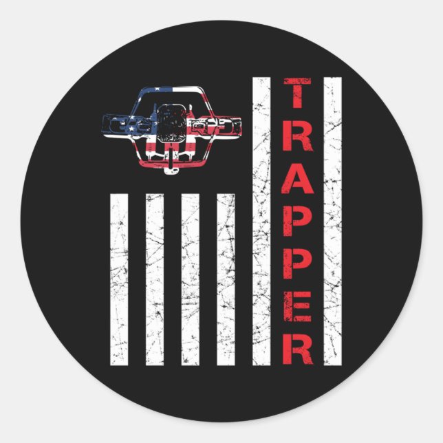 Sticker Rond Drapeau Américain Trapper Pour Les Trappeurs Et Le (Devant)