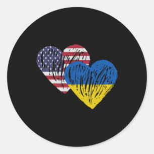 Sticker Rond Drapeau américain ukrainien Amour Cœur