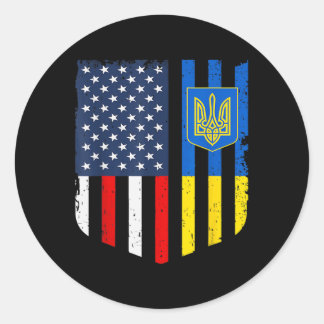 Sticker Rond Drapeau Américain Ukrainien Ukraine États-Unis Amé
