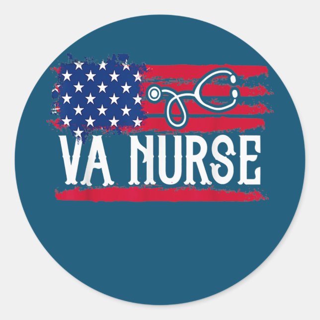 Sticker Rond Drapeau américain VA Infirmière Patriotique 4e de (Devant)