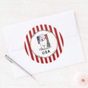 Sticker Rond Drapeau américain Vieux chien anglais (Grey 1)