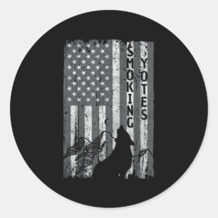 Sticker Rond Drapeau américain vintage Chasse au coyote Chasseu