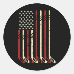 Sticker Rond Drapeau Américain Vintage Usa Amateur De Hockey Su