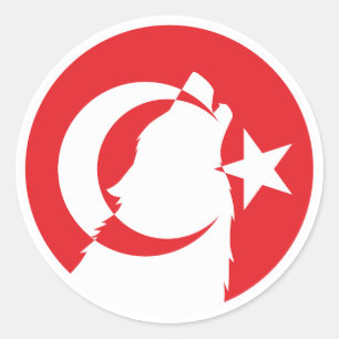 Sticker Rond Drapeau animal national turc Türkiye Wolf