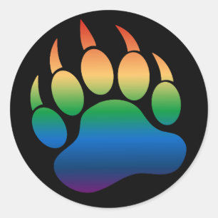 Sticker Rond Drapeau arc-en-ciel dégradé Ours gris Paw /Claw -