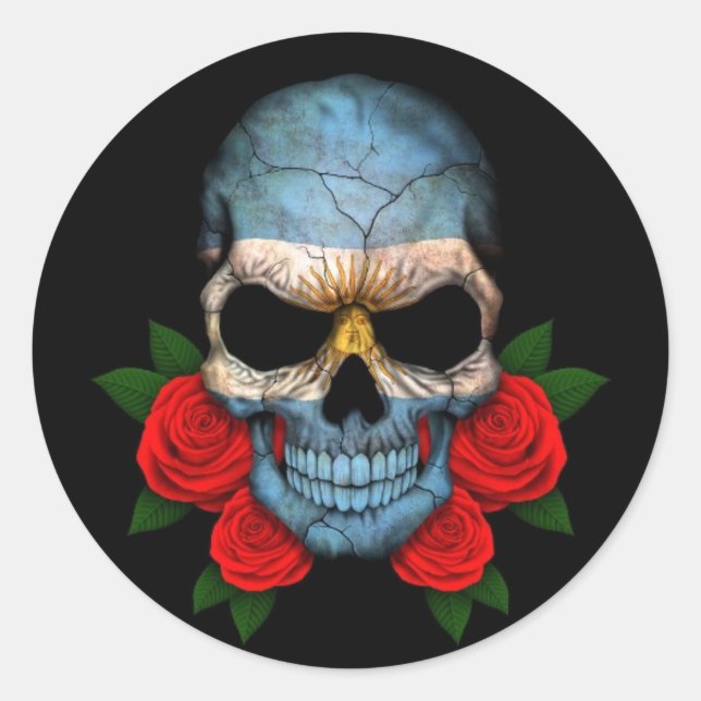 Sticker Rond Drapeau argentin avec des roses rouges (Devant)