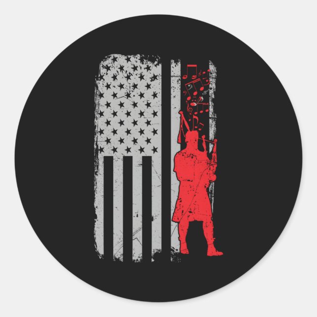 Sticker Rond Drapeau Bagpipe Music Usa (Devant)