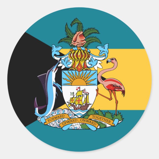 Sticker Rond Drapeau bahaméen et armoiries, Drapeau des Bahamas (Devant)