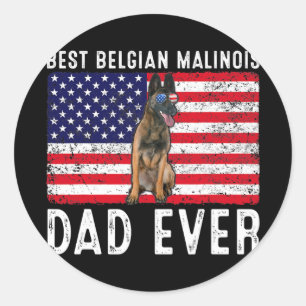 Sticker Rond Drapeau belge Malinois Papa USA Drapeau américain 