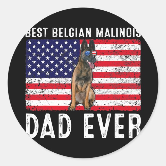 Sticker Rond Drapeau belge Malinois Papa USA Drapeau américain  (Devant)