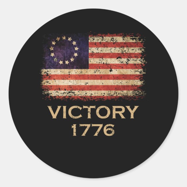 Sticker Rond Drapeau Betsy Ross Victoire américaine 1776 en dét (Devant)