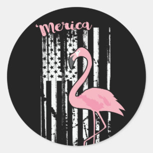 Sticker Rond Drapeau blanc américain Flamant rose rose