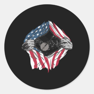 Sticker Rond Drapeau Bluegrass Banjo America USA